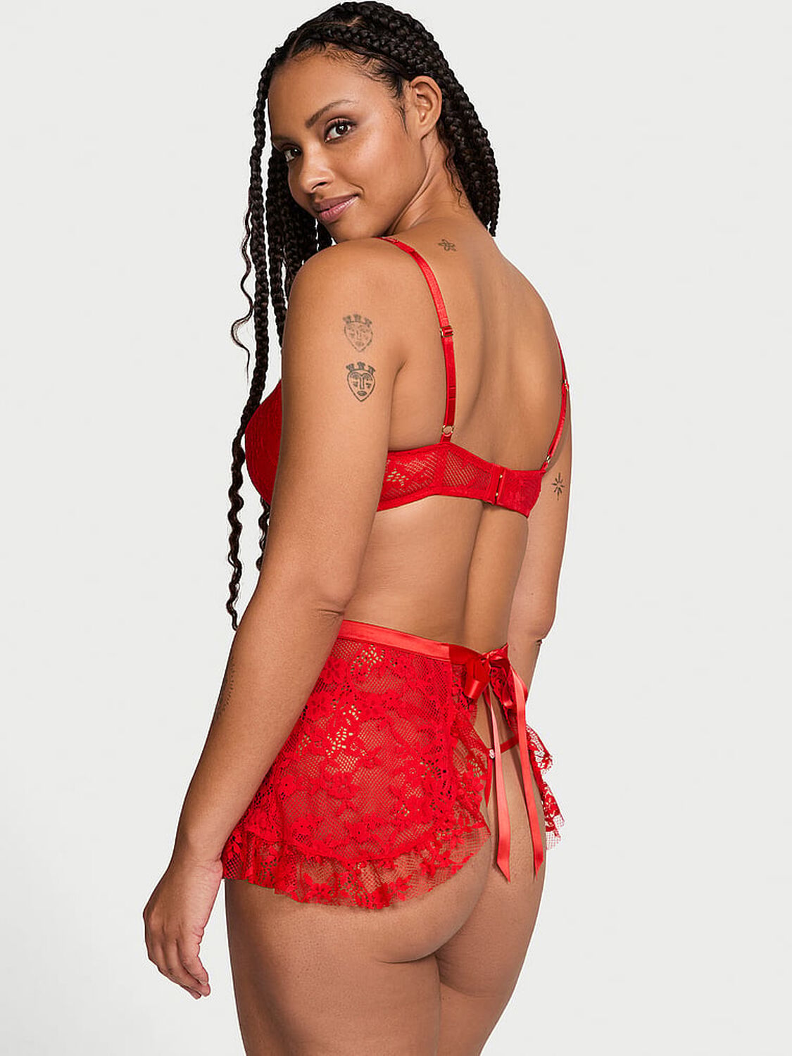 vs Very Sexy Twinkle Wicked Unlined Lace Apron Set Bright Vermillion 2 of 5 