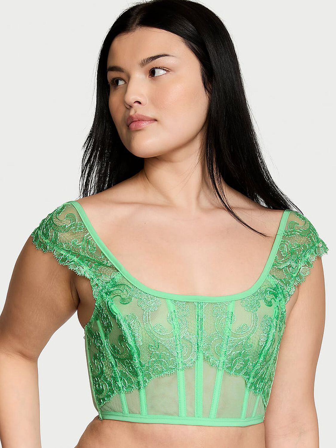 vs Dream Angels Boho Floral Embroidery Cap-Sleeve Corset Top Clueless Green 1 of 4 