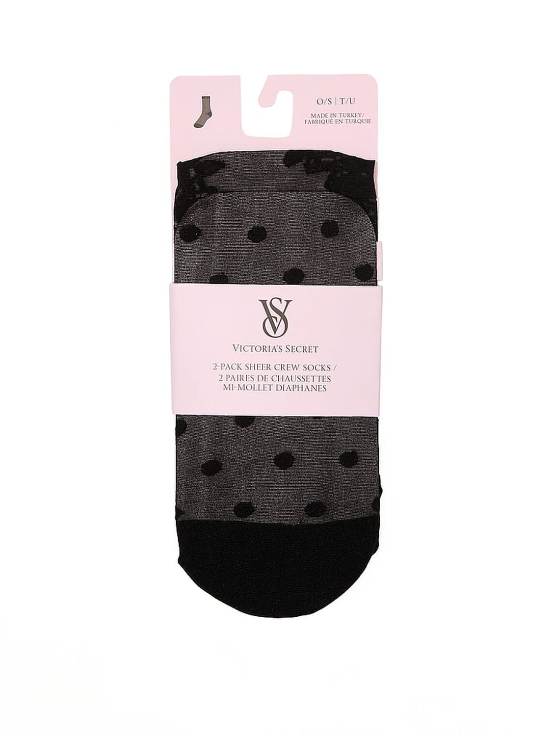 vs Victoria's Secret 2-Pack Sheer Crew Socks Black Dots Floral 1 of 2 