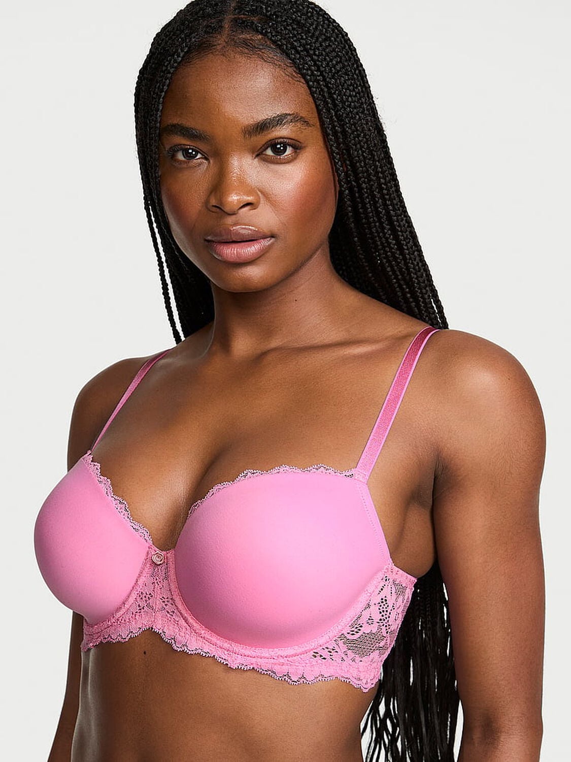 vs Dream Angels Smooth & Lace Lightly Lined Demi Bra Pink Sugar 1 of 3 