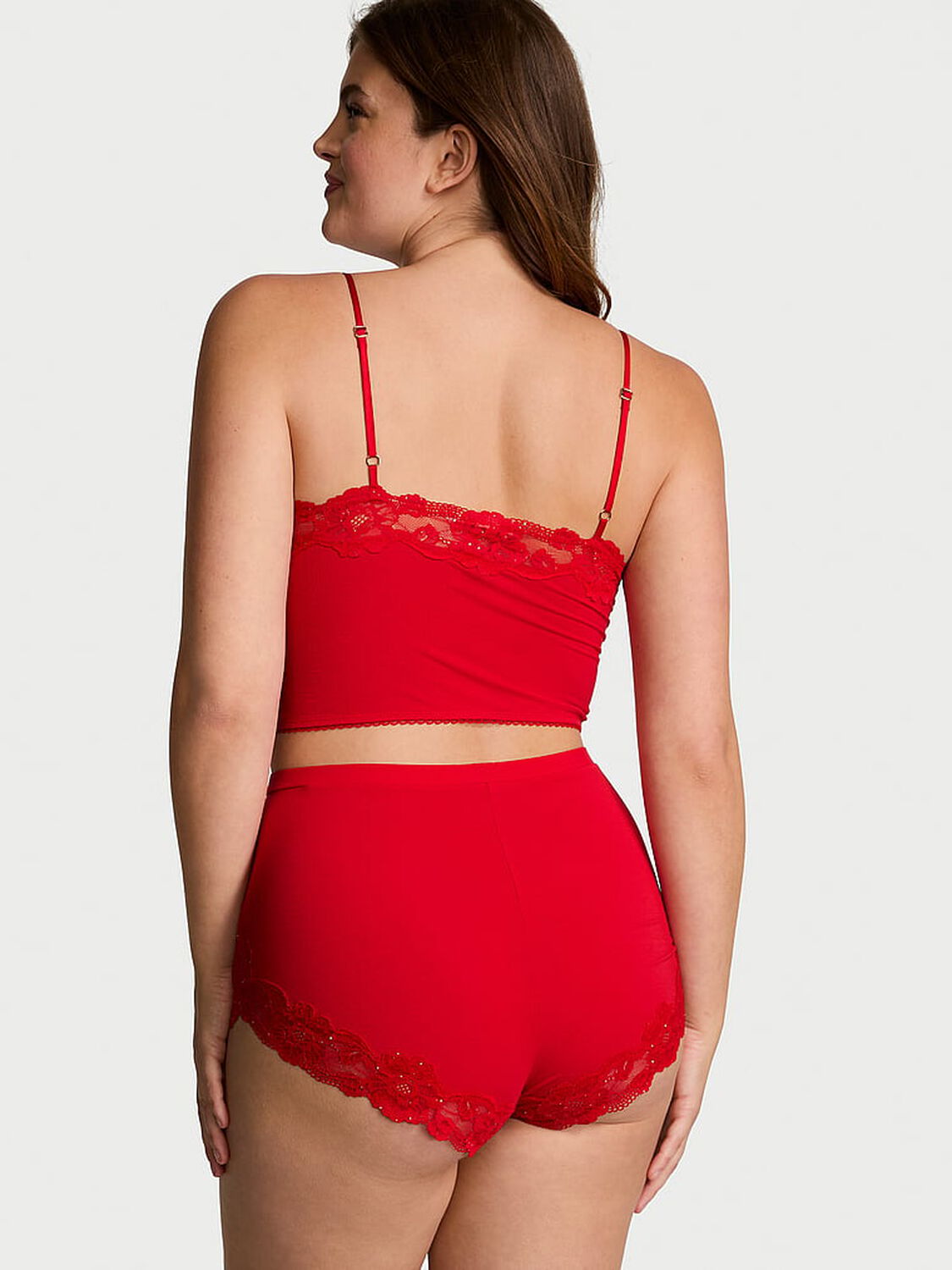 vs Victoria's Secret Modal Soft & Lace Trim Straight-Neck Cami Set Lipstick 2 of 4 