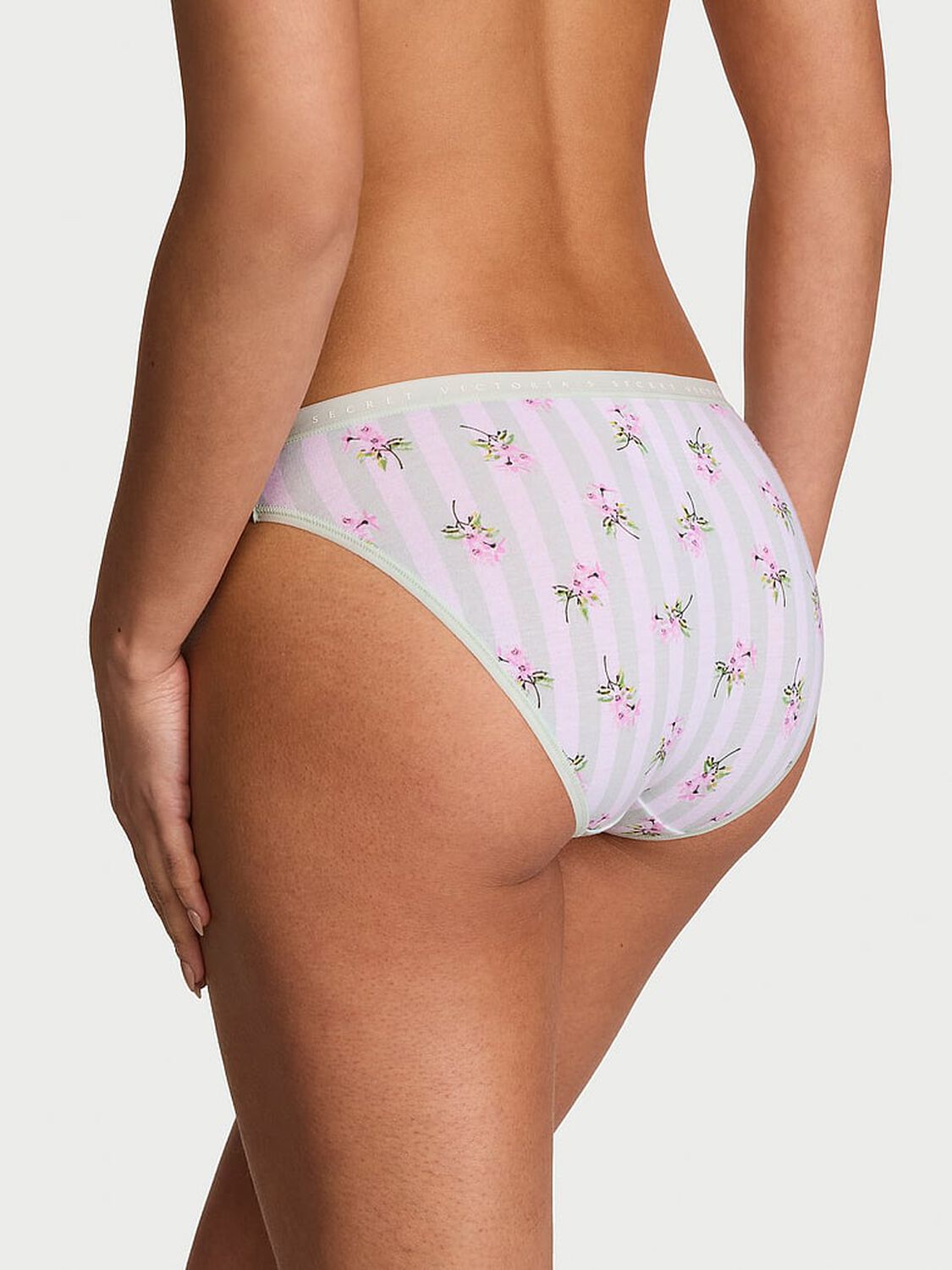 vs Victoria's Secret Stretch Cotton Bikini Panty Mint Stripe Floral 2 of 3 