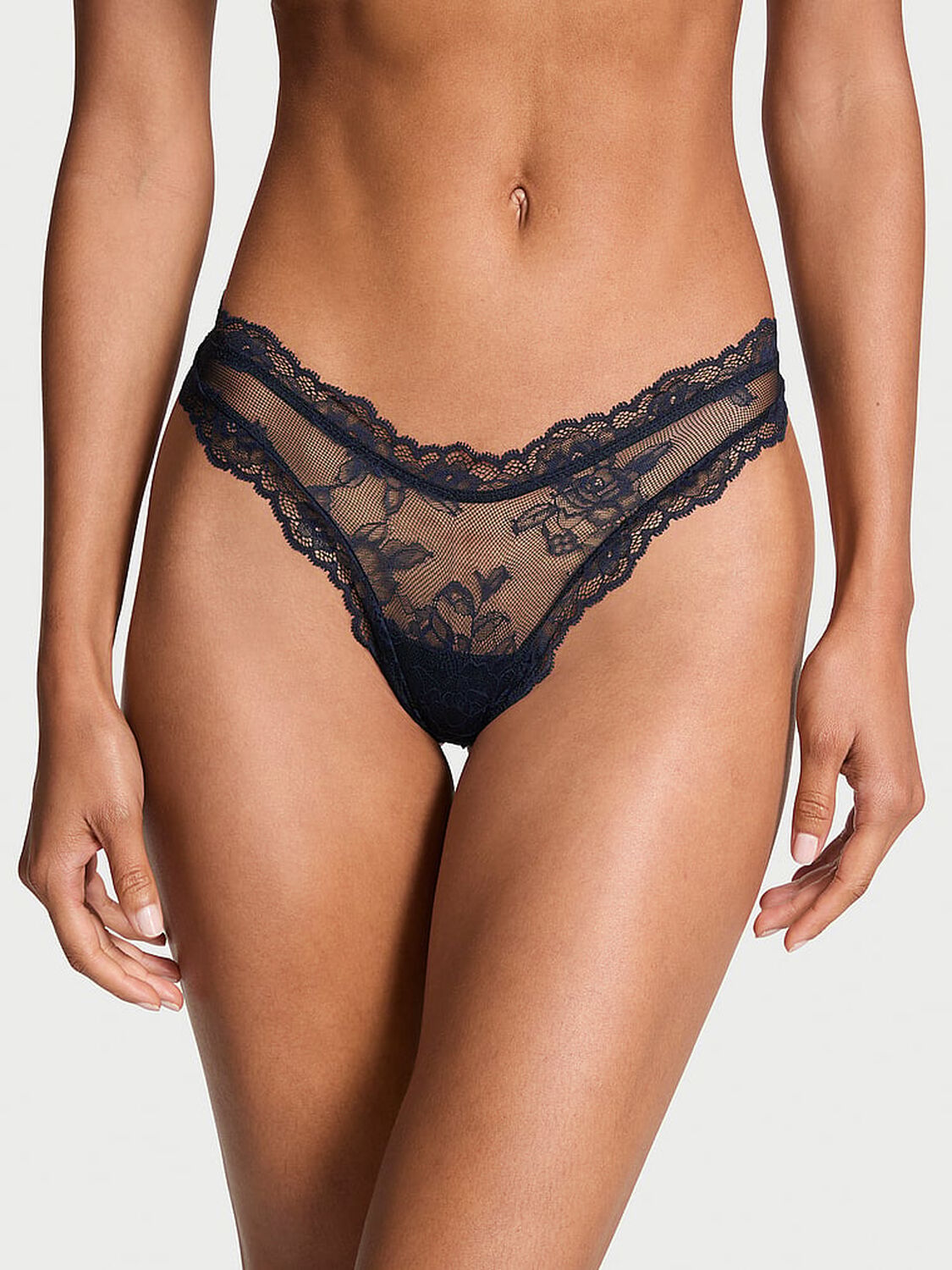 vs Very Sexy Rose Lace High-Leg Thong Panty Dark Twilight 1 of 4 