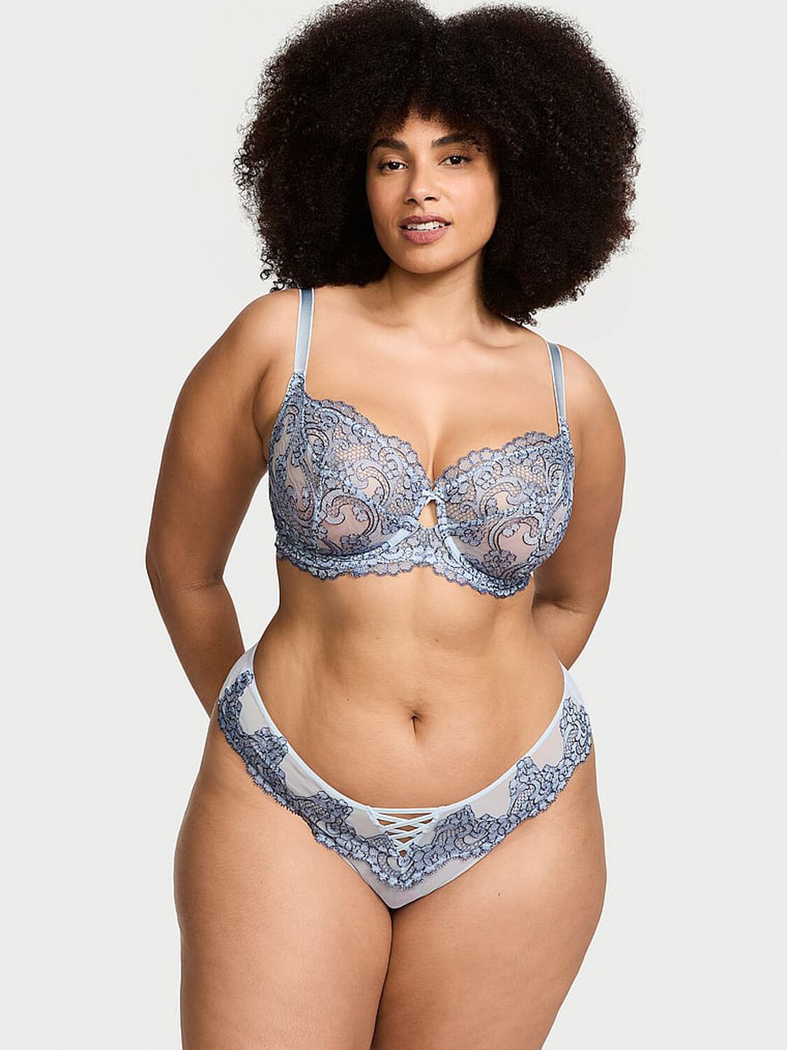 vs Dream Angels Boho Floral Embroidery Brazilian Panty Faded Denim 4 of 4 