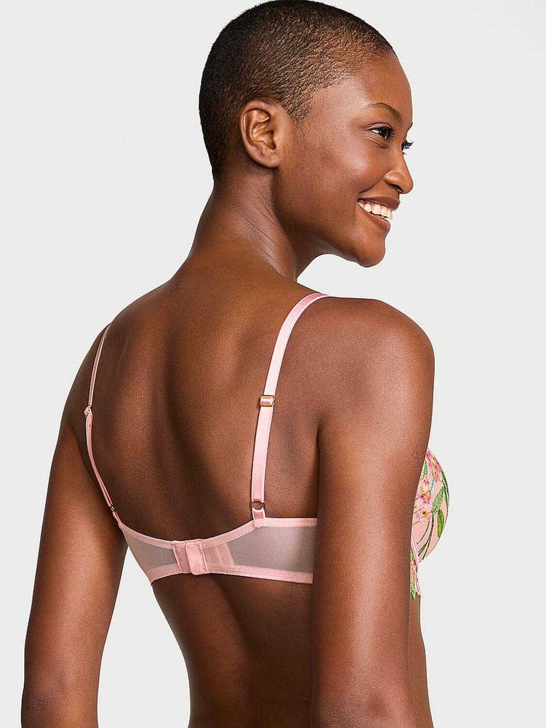 vs Dream Angels Lily Embroidery Lightly Lined Demi Bra Chalk Rose 2 of 4 