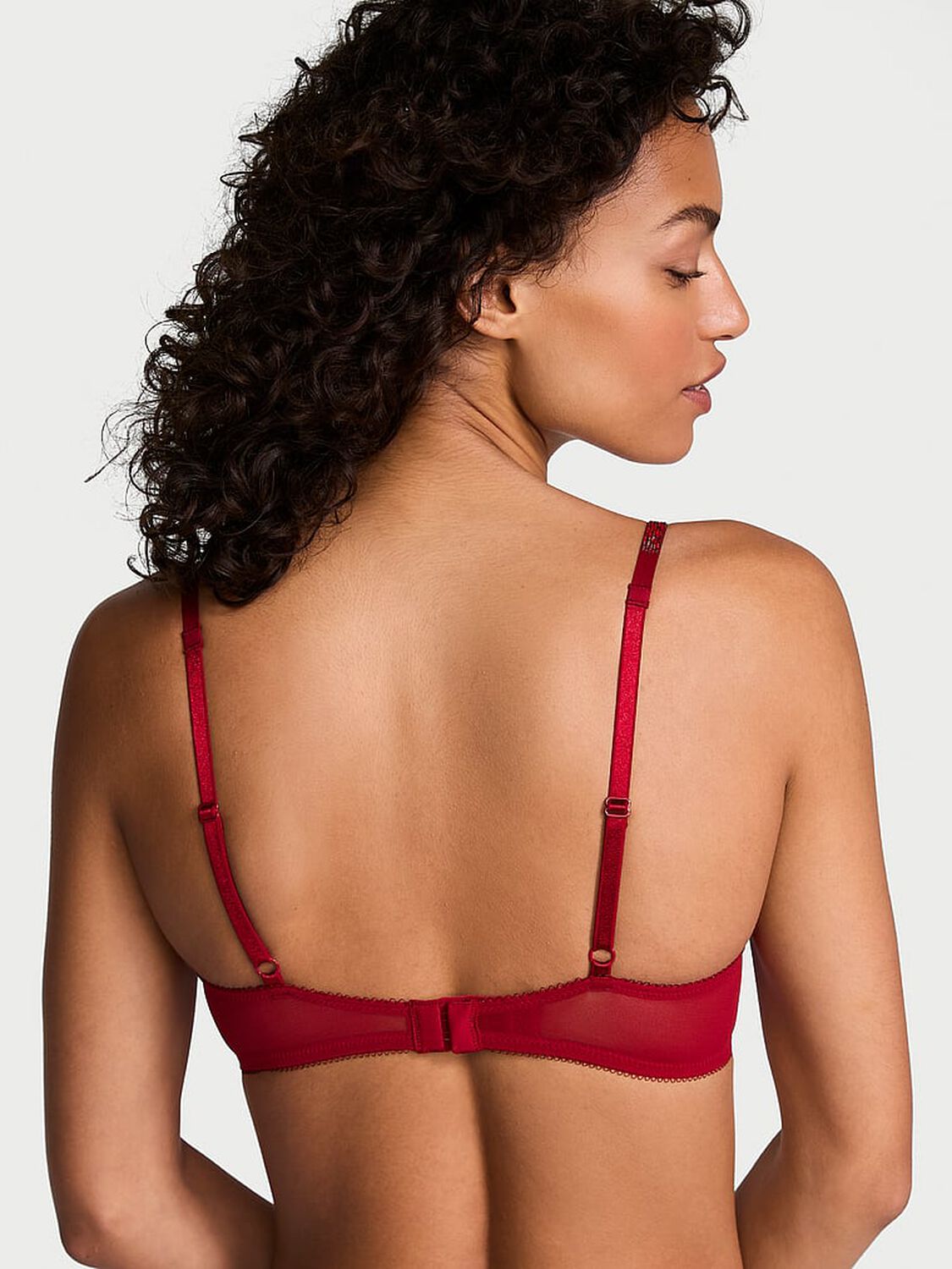 vs Very Sexy Sheer Shine Motif Unlined Low-Cut Demi Bra Red Lacquer 2 of 5 
