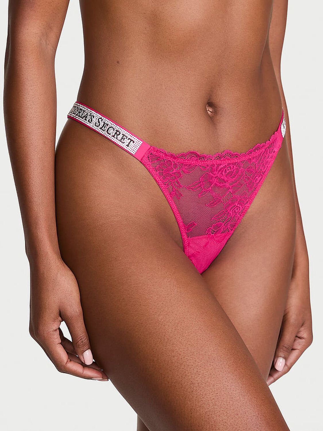vs Very Sexy Shine Strap Brazilian Panty Pop Pink 1 of 3 