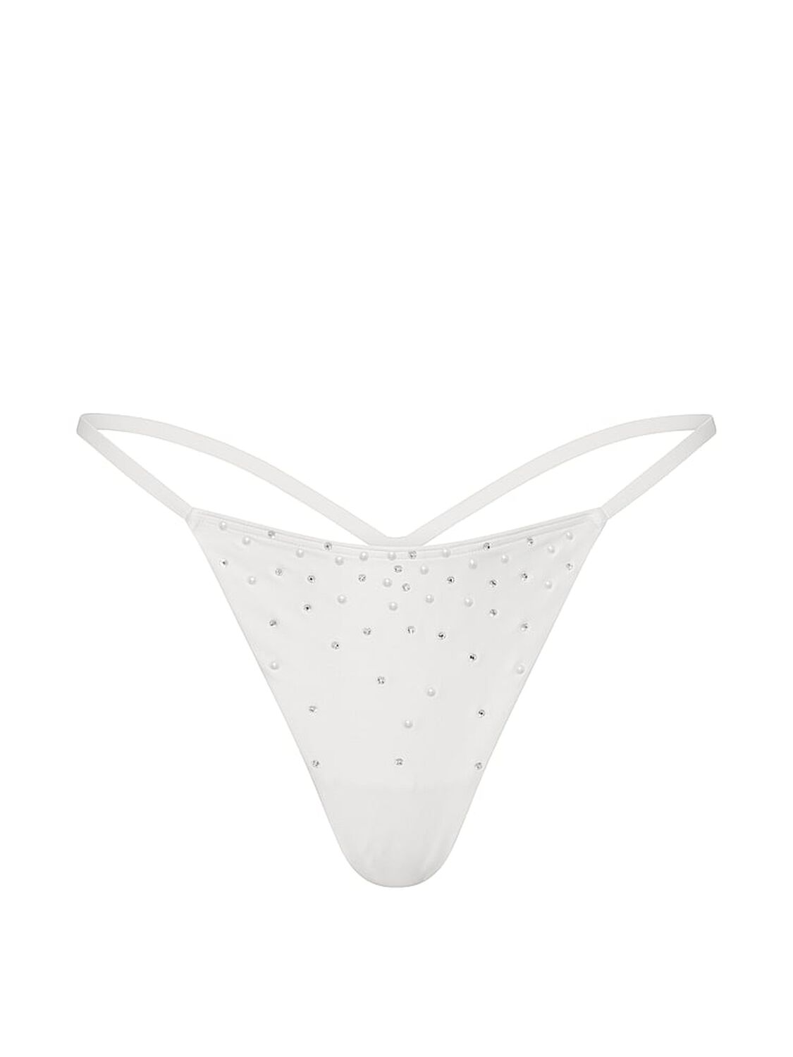 vs Dream Angels Satin Pearl-Embellished V-String Panty Coconut White 3 of 3 