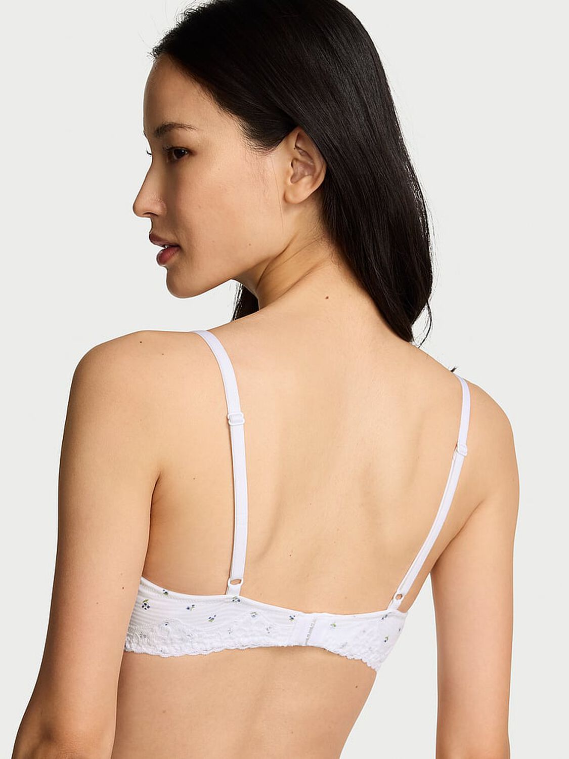 vs The T-Shirt Cotton Shadow Stripe Lace-Trim Lightly Lined Wireless Bra White Floral 2 of 3 