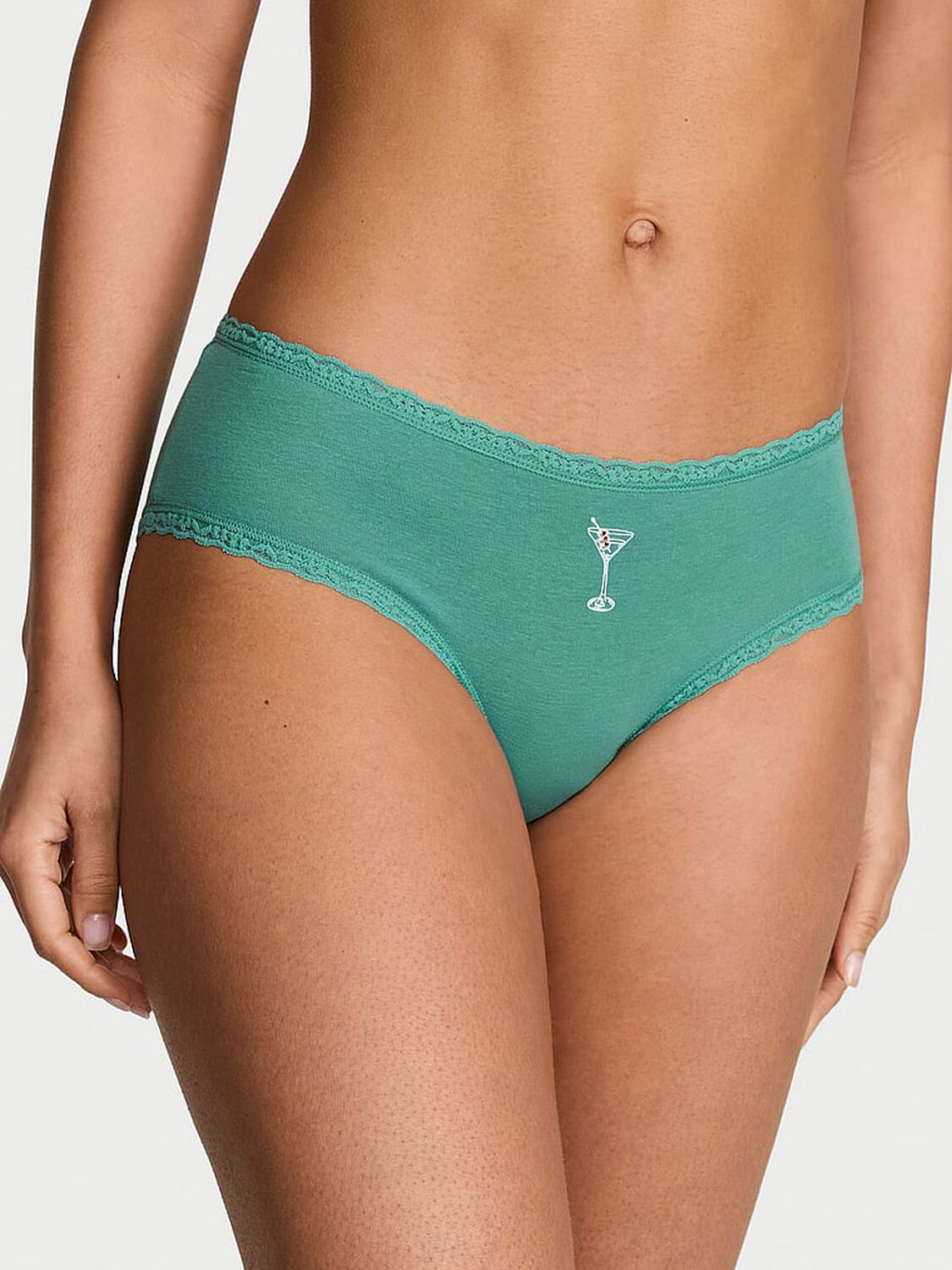 vs Lace Trim Cotton Lace-Waist Cheeky Panty Gentle Green Martini 1 of 3 