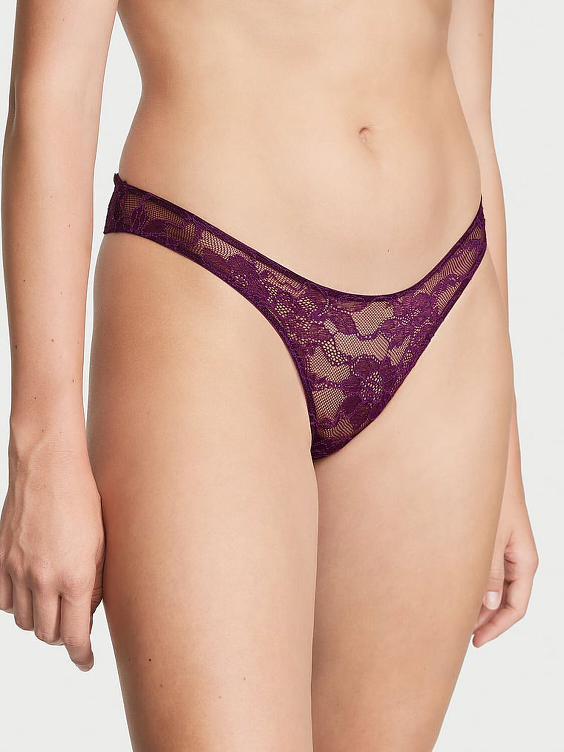 vs Very Sexy Shine Strap Cut-Out Back Lace Thong Panty Grape Soda 1 of 4 