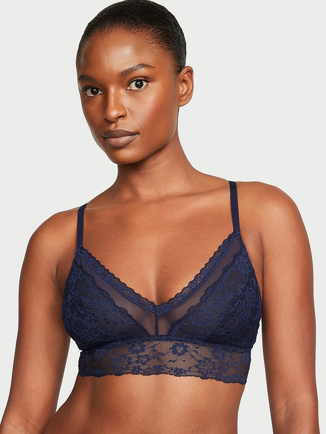 vs Victoria's Secret Lace Curvy Bralette Noir Navy 1 of 3 