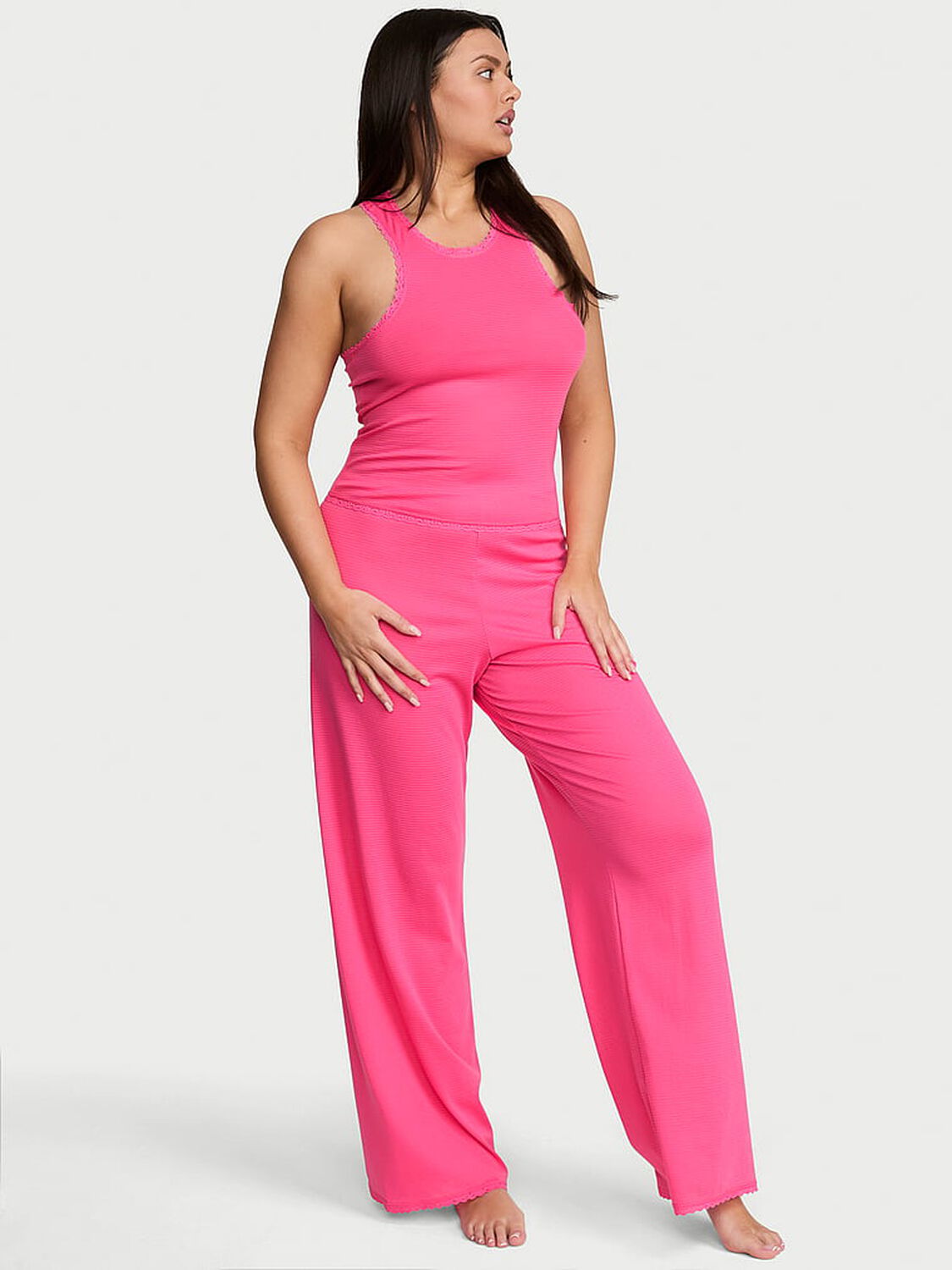 vs Victoria's Secret Cotton Shadow Stripe Tank & Pants Set Bombshell Pink 1 of 3 
