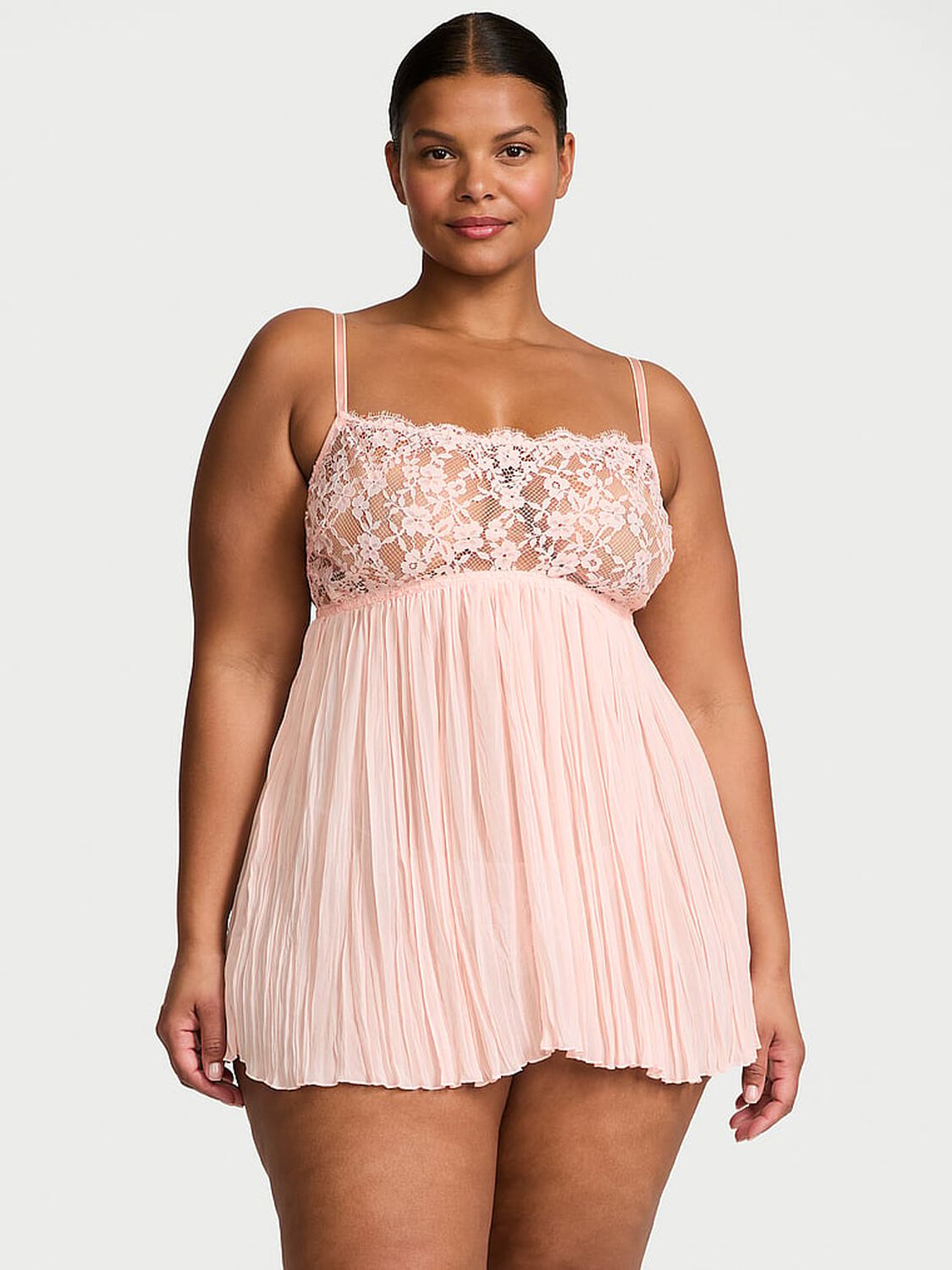 vs Dream Angels Dare to Dream Lace Pleated Babydoll Set Purest Pink 2 of 2 