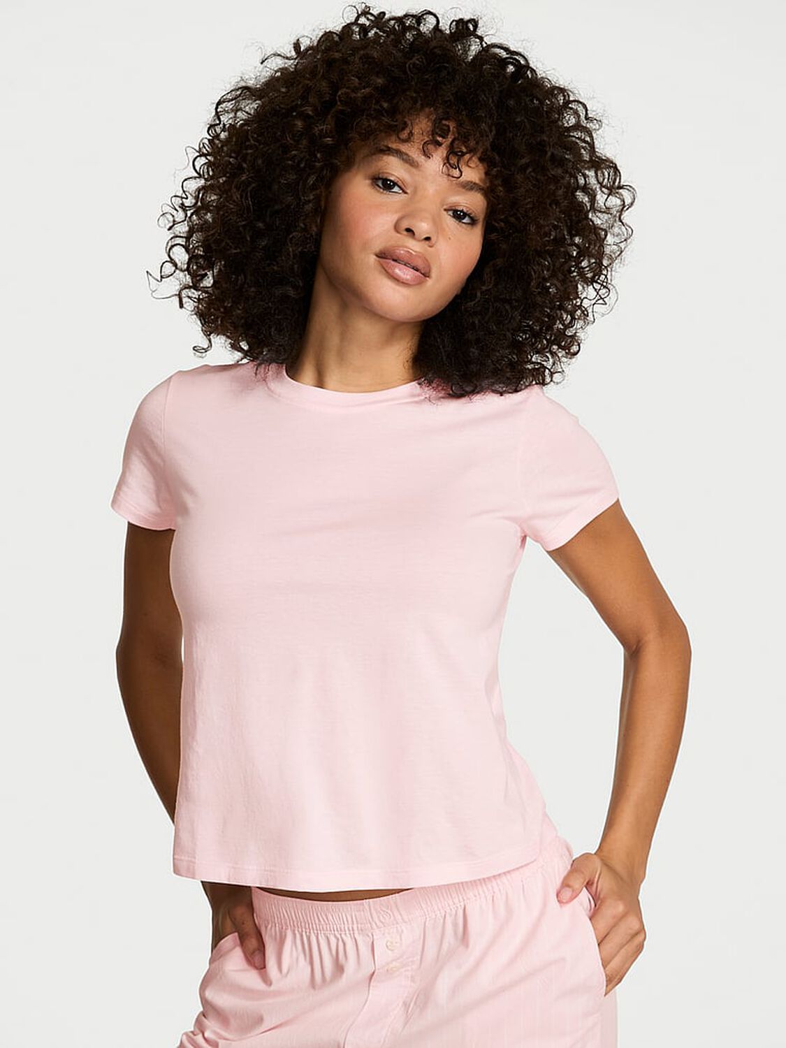 vs Victoria's Secret Mix & Match Sleep Perfect Cotton Tee Angel Pink 1 of 3 