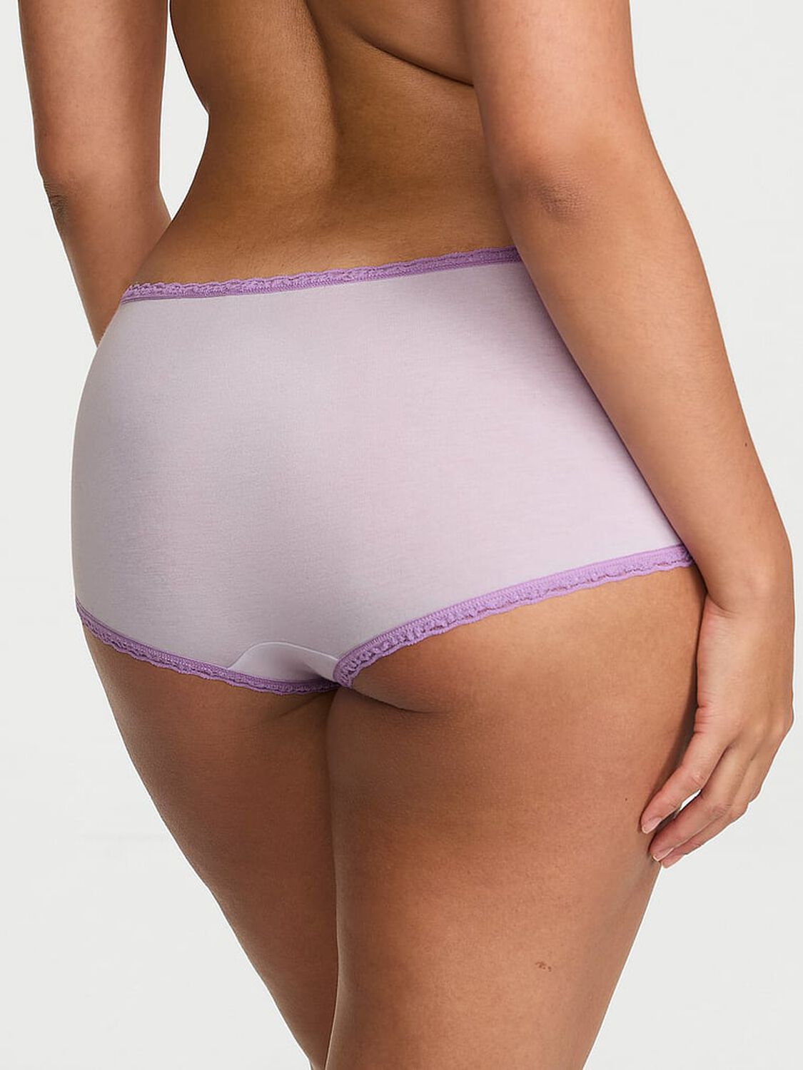 vs Lace Trim Cotton Lace-Trim Boyshort Panty Purple Whisper 2 of 3 