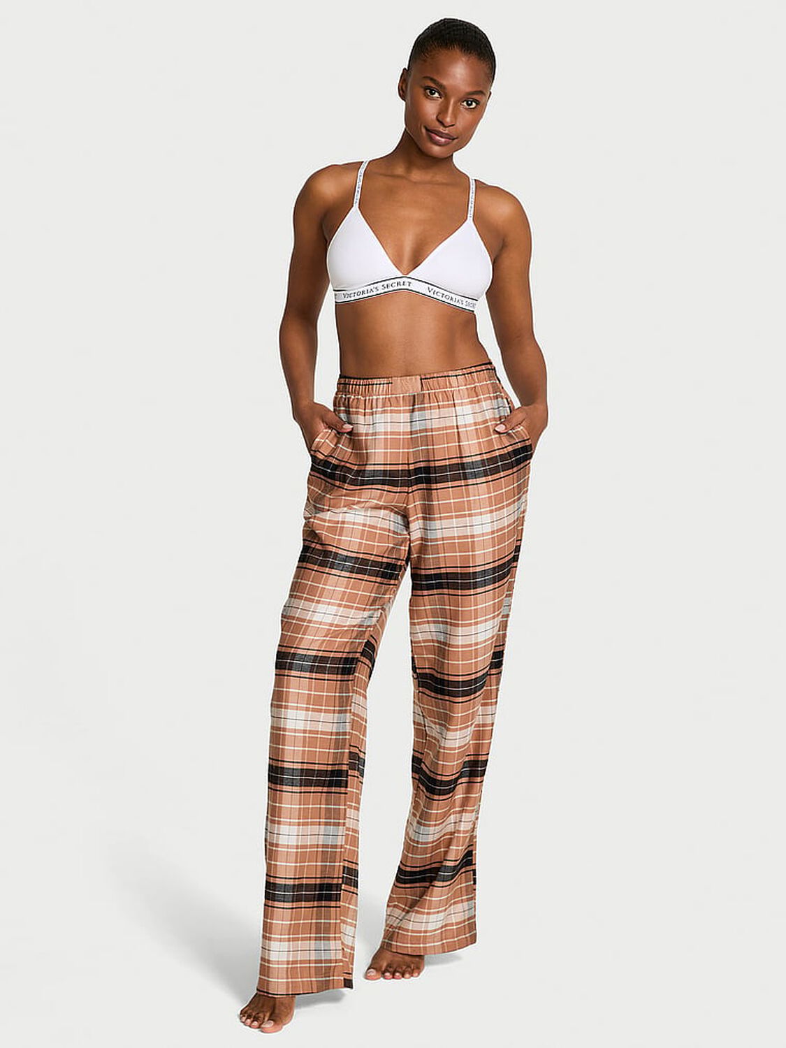 vs Victoria's Secret Modal-Cotton Pajama Pants Toffee/Coconut White Bold Plaid 1 of 3 