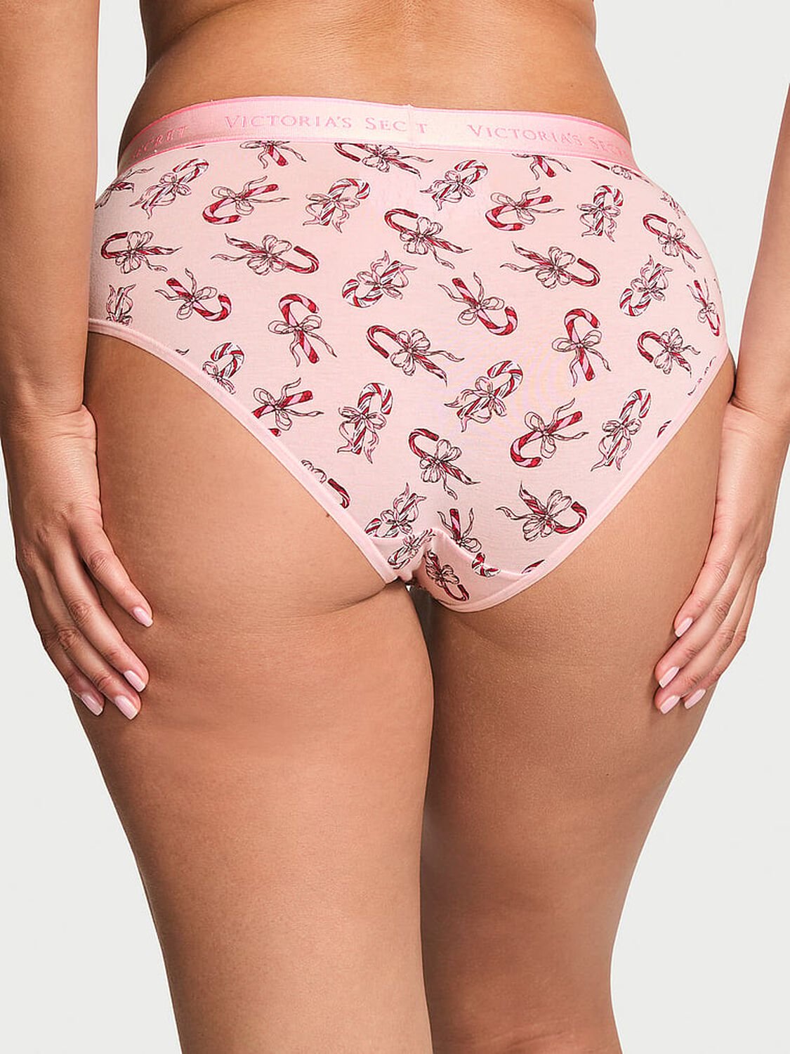 vs Cotton Logo Cotton Hiphugger Panty Angel Pink Candy Canes 1 of 2 