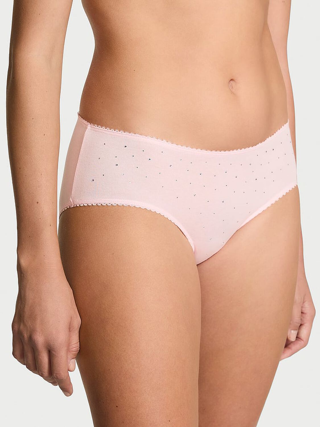 vs Victoria's Secret Stretch Cotton Sparkle Hiphugger Panty Angel Pink 1 of 2 