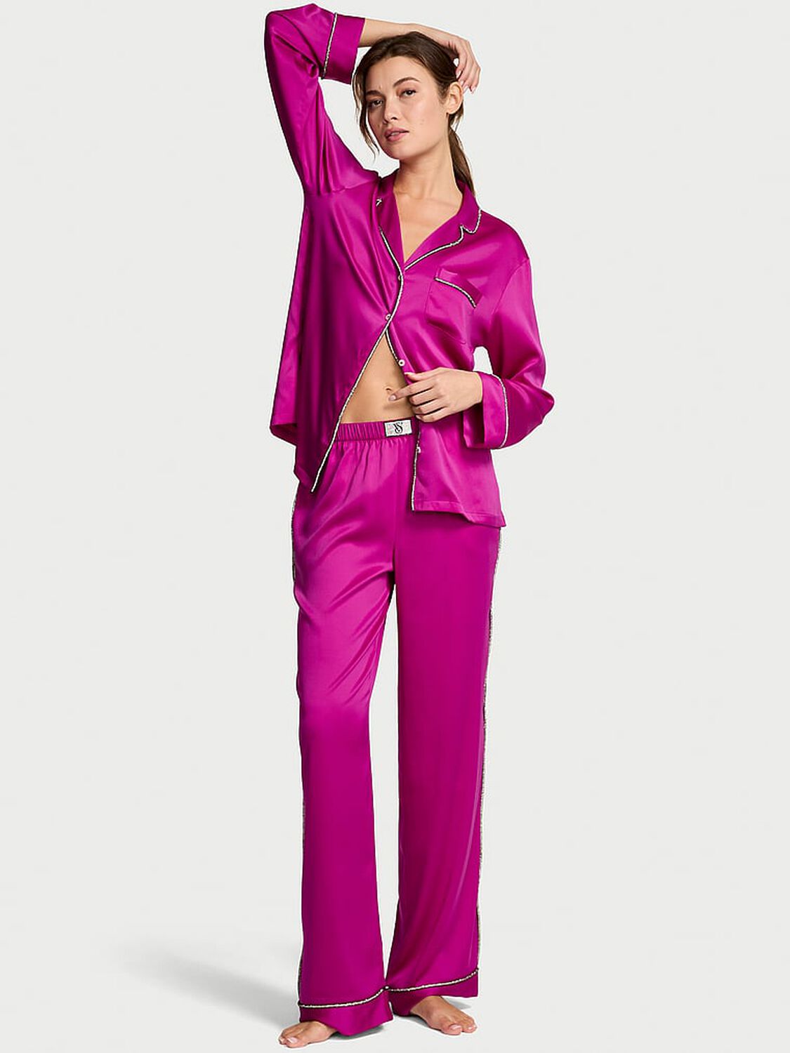 vs Victoria's Secret Glazed Satin Shine Long Pajama Set Berrylicious 1 of 3 