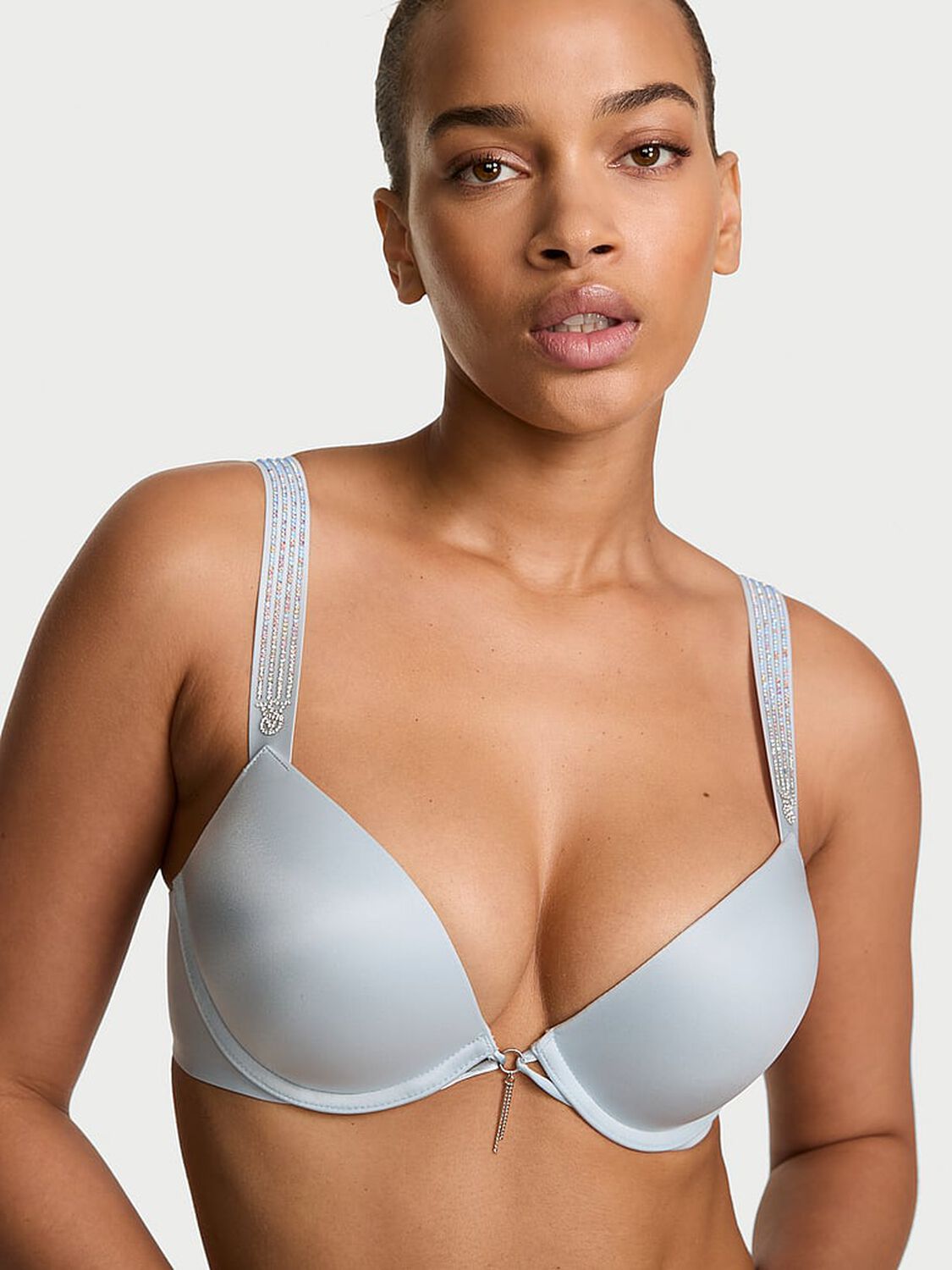 vs Very Sexy Bombshell Add-2-Cups Ombr&eacute; Stripe Shine Strap Push-Up Bra Linen Blue 1 of 4 