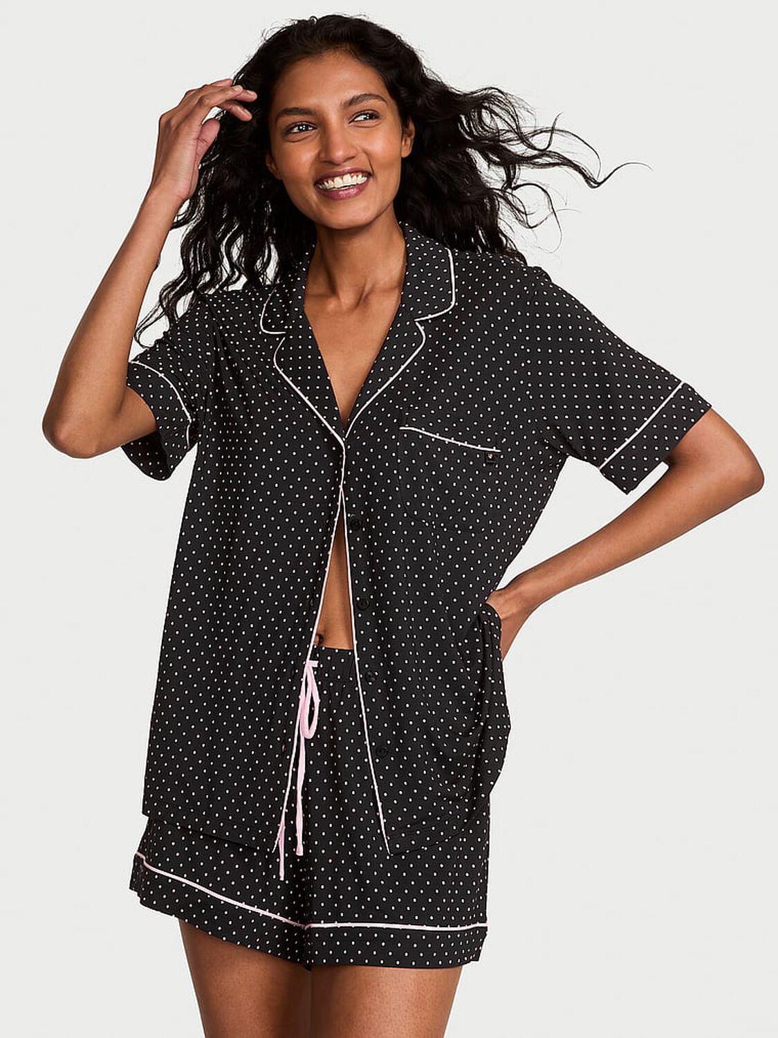 vs Victoria's Secret Modal Soft Short Pajama Set Black/Pretty Blossom Dot 2 of 3 