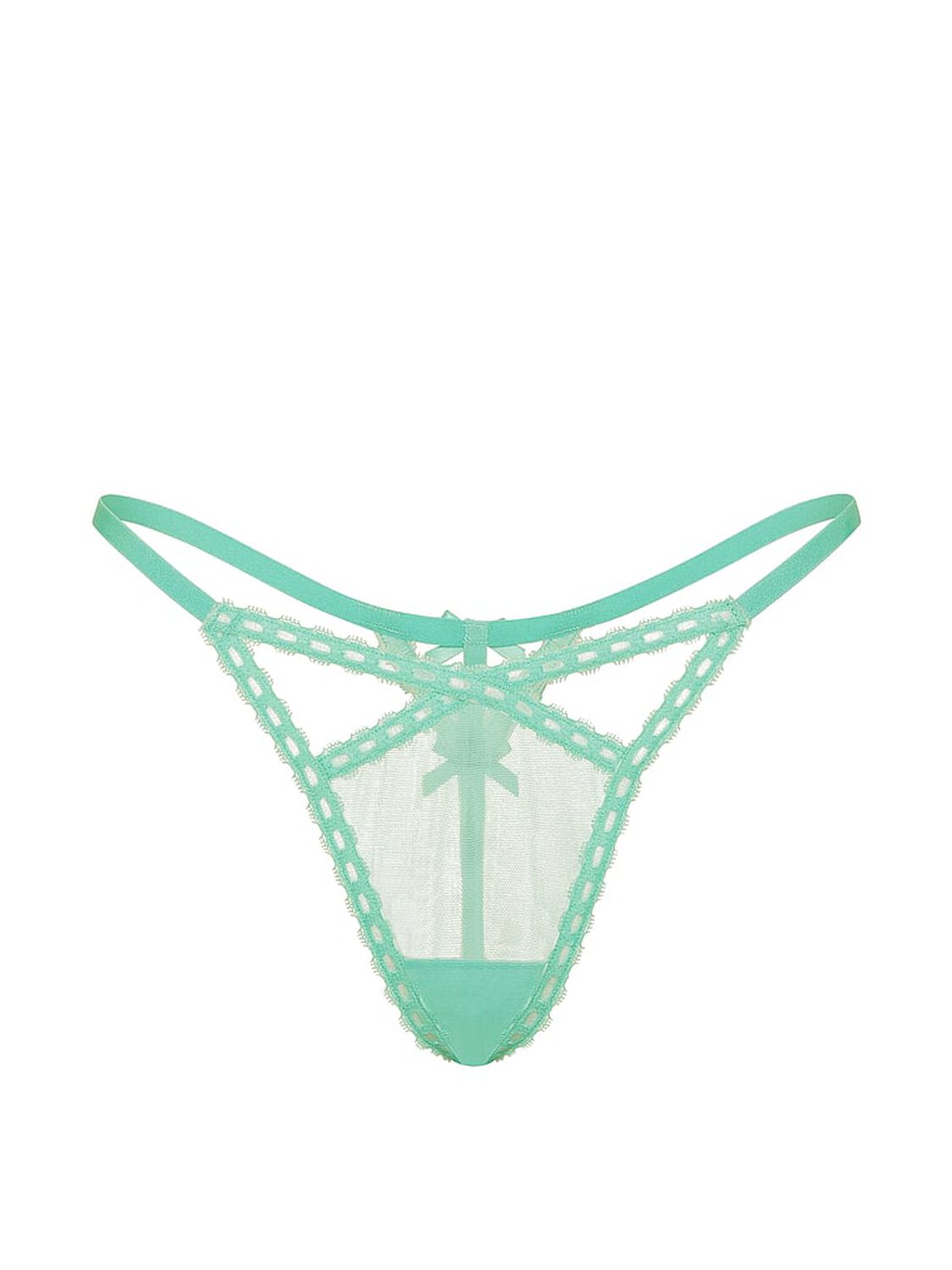 vs Dream Angels Ribbon Slot Mesh V-String Panty New Scuba Blue/Bliss 3 of 3 