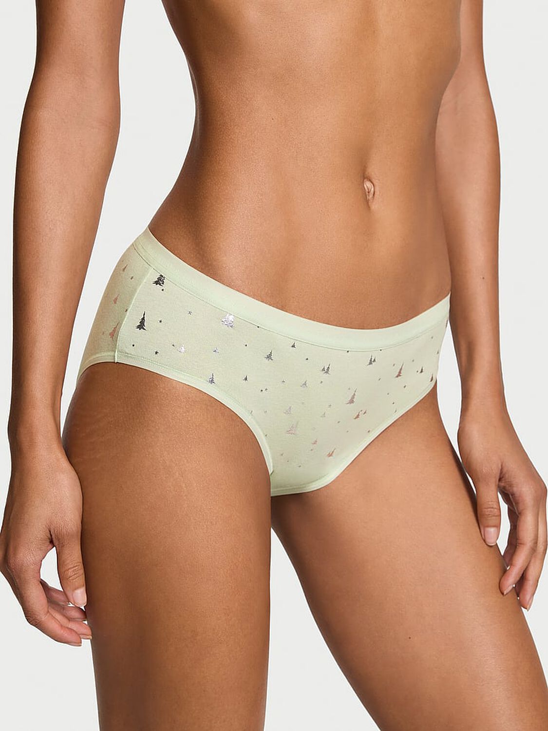 vs Victoria's Secret Stretch Cotton Hiphugger Panty Mint Crush Shimmer Trees 1 of 2 