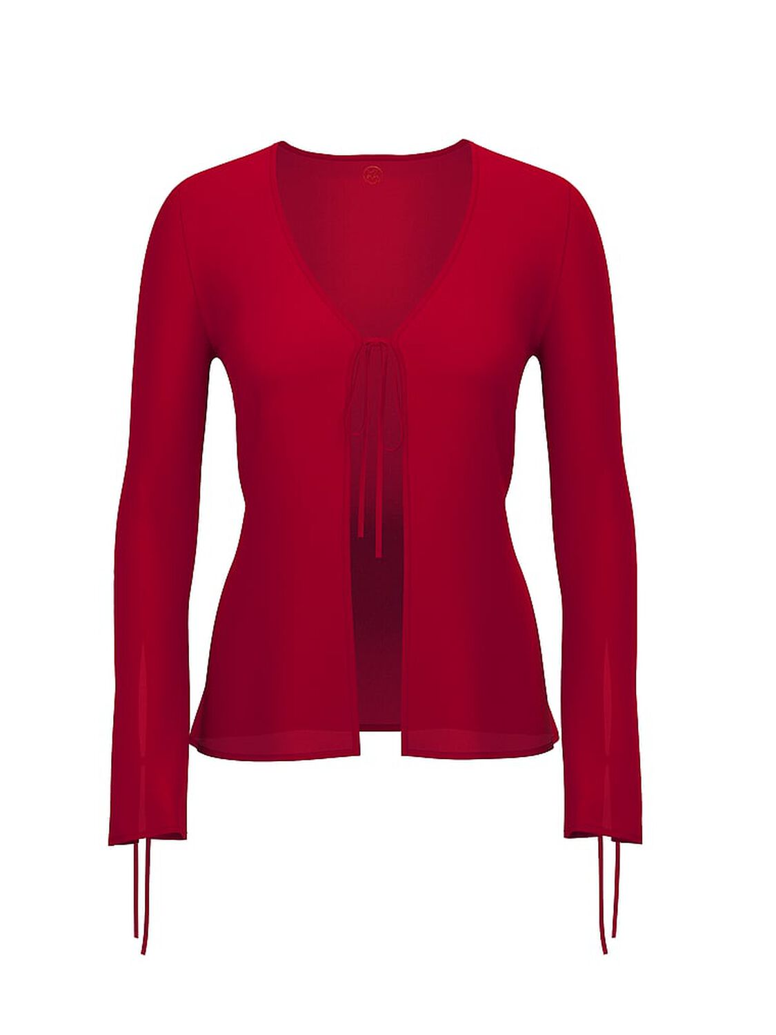 vs Victoria's Secret Swim Beachwear Sheer Crinkle Tie-Front Long-Sleeve Top Red Lacquer 1 of 1 