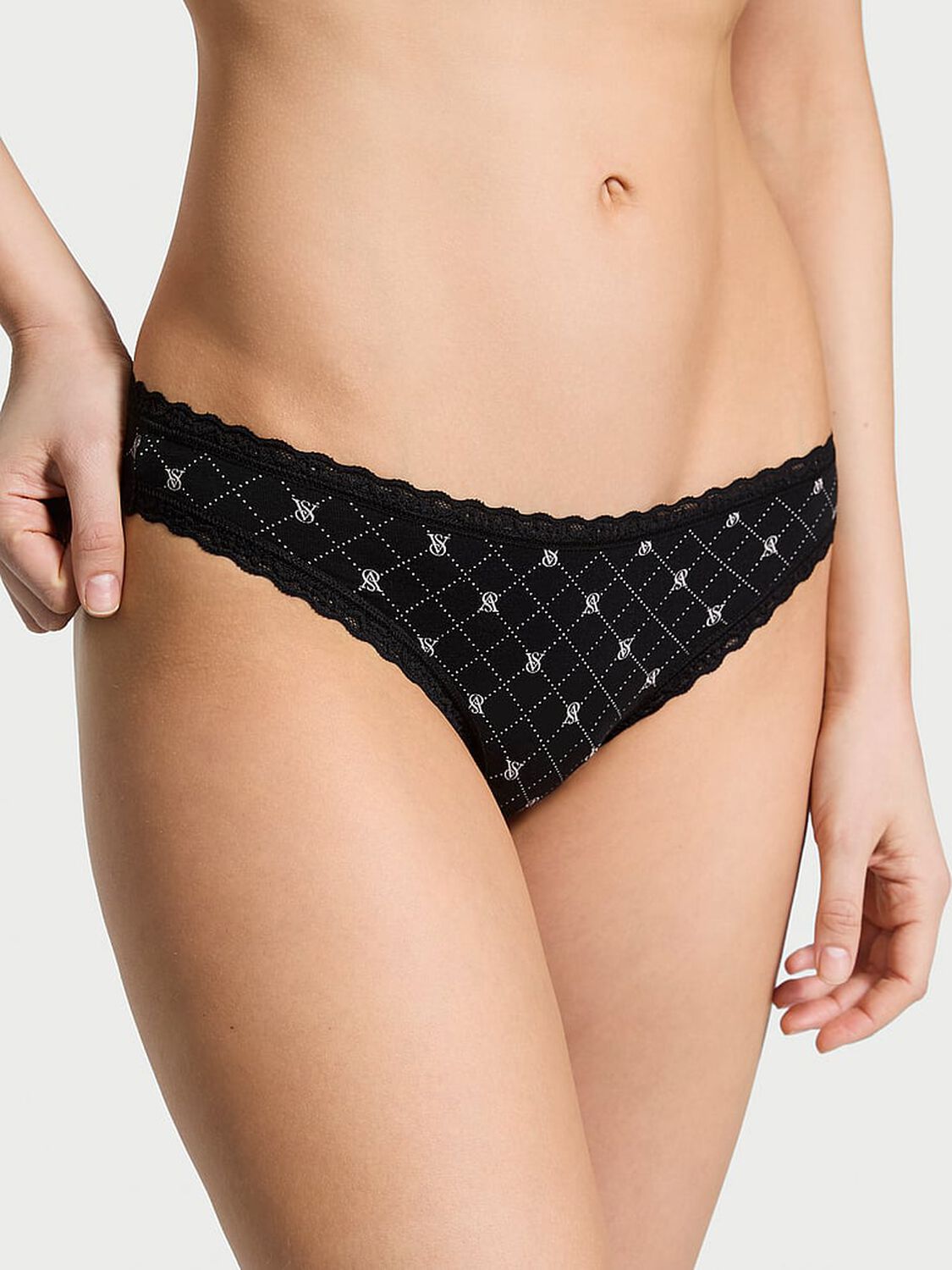 vs The Lacie Lace-Waist Bikini Panty Black Logo Diamond 1 of 3 