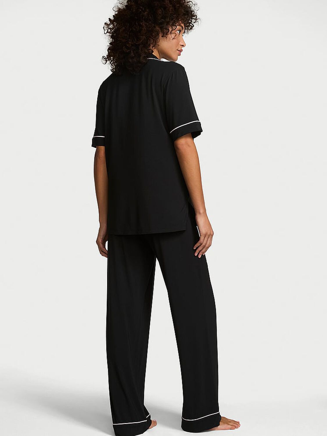 vs Victoria's Secret SoSoft&trade; Modal Short-Sleeve Long Pajama Set Black & Angel Pink 2 of 3 