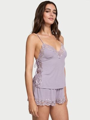 Ribbed Modal & Lace Cami Shorts Set