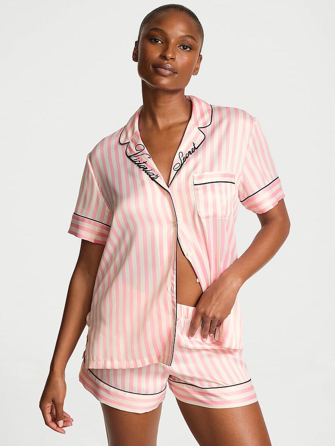 vs Victoria's Secret Signature Satin Short Pajama Set Iconic Stripe 1 of 4 