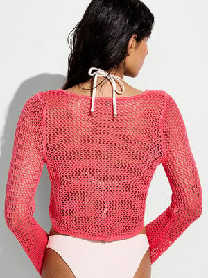 Beachwear Crochet Tie-Front Long-Sleeve Top
