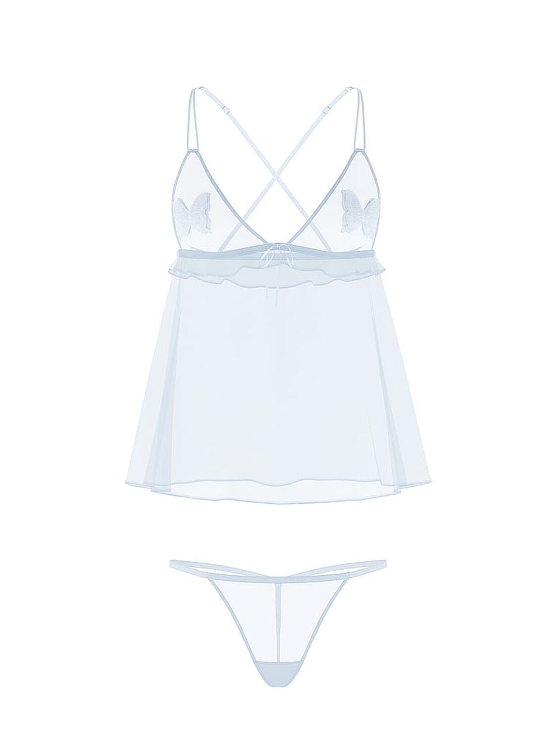 vs Very Sexy Tease Butterfly Mesh Babydoll Set Palest Blue 3 of 3 