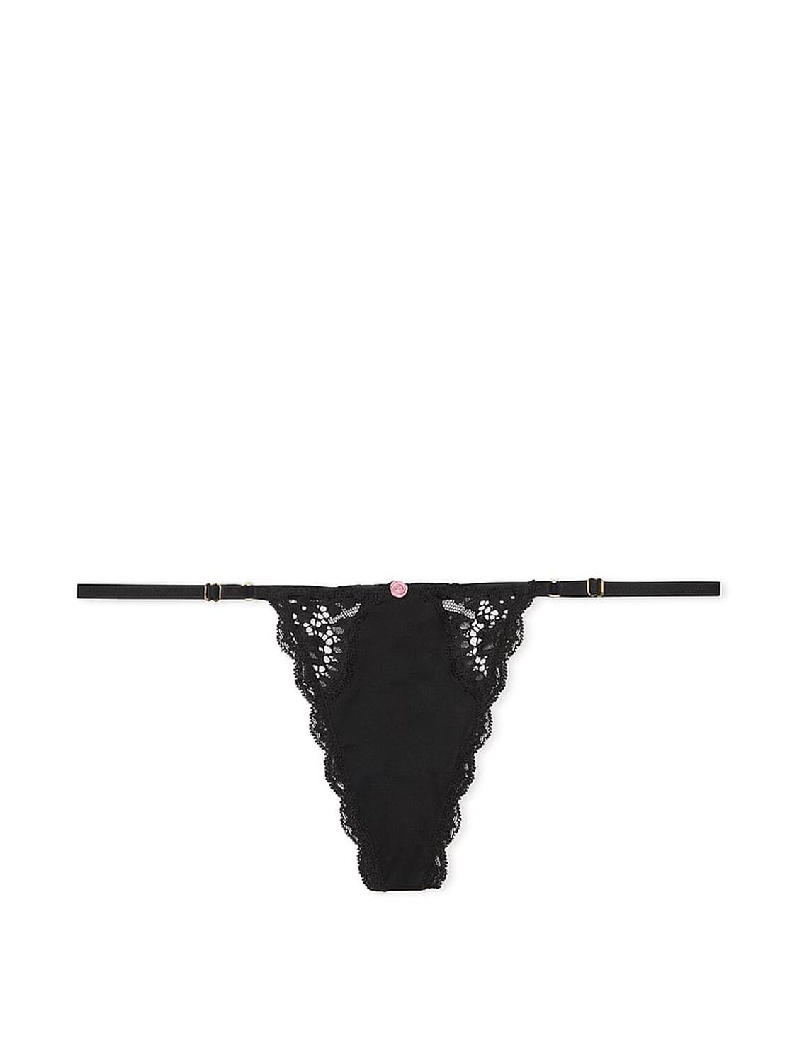 vs Dream Angels Lace-Trim Adjustable V-String Panty Black 3 of 4 