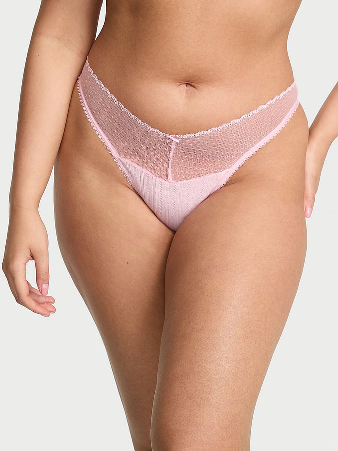 vs Victoria's Secret Lace Pointelle High-Leg Scoop Thong Panty Pretty Blossom 1 of 2 