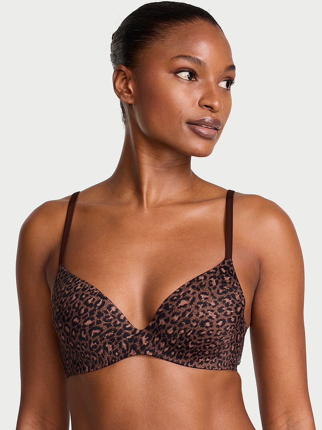 vs Body By Victoria FlexFactor Lightly Lined Plunge Demi Bra Ganache Leopard 1 of 4 