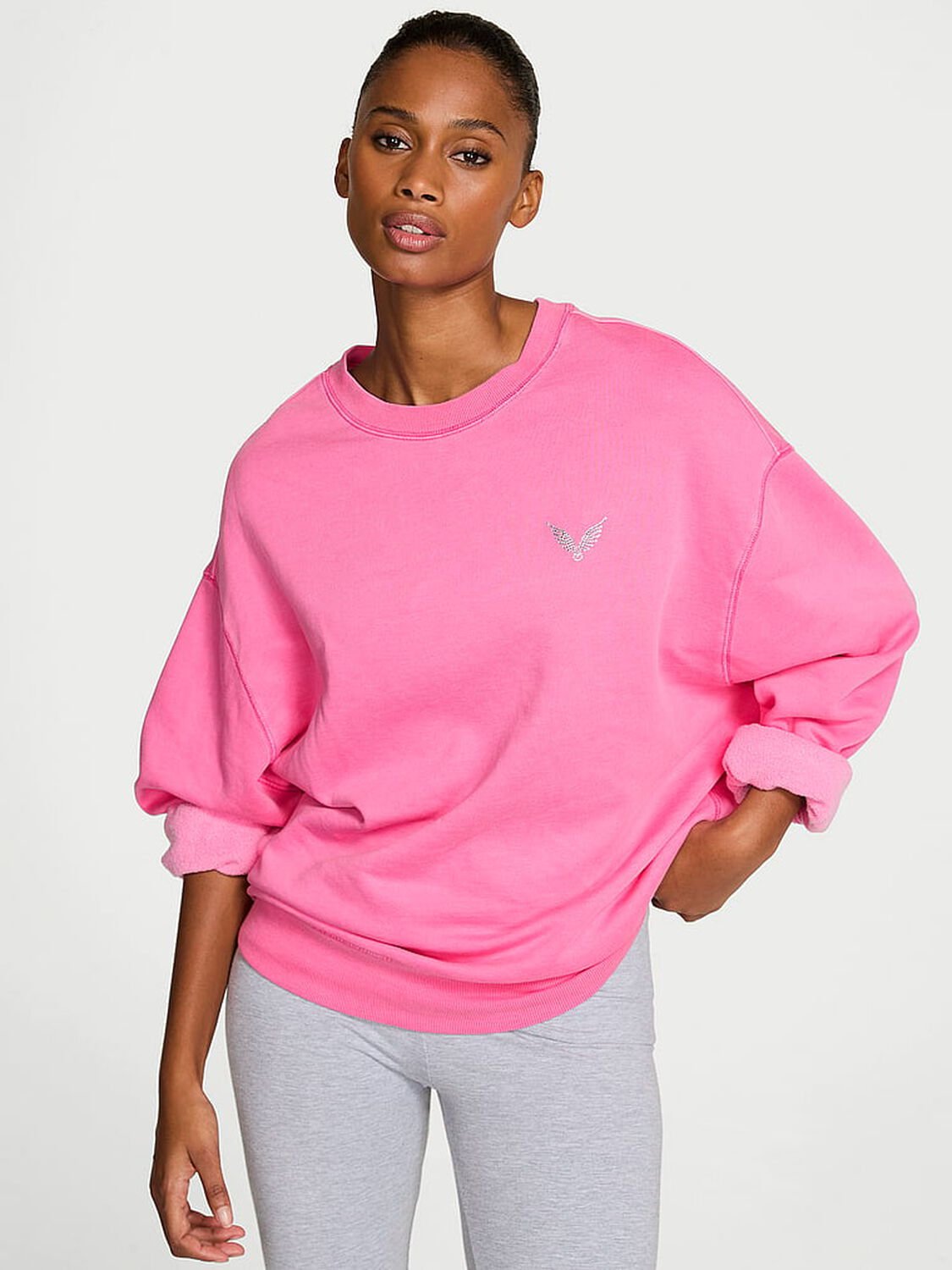vs Angel Essentials Effortless Fleece Crewneck Sweatshirt Washed Hollywood Pink 1 of 2 