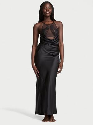 Sheer Rose Satin High-Neck Long Slip