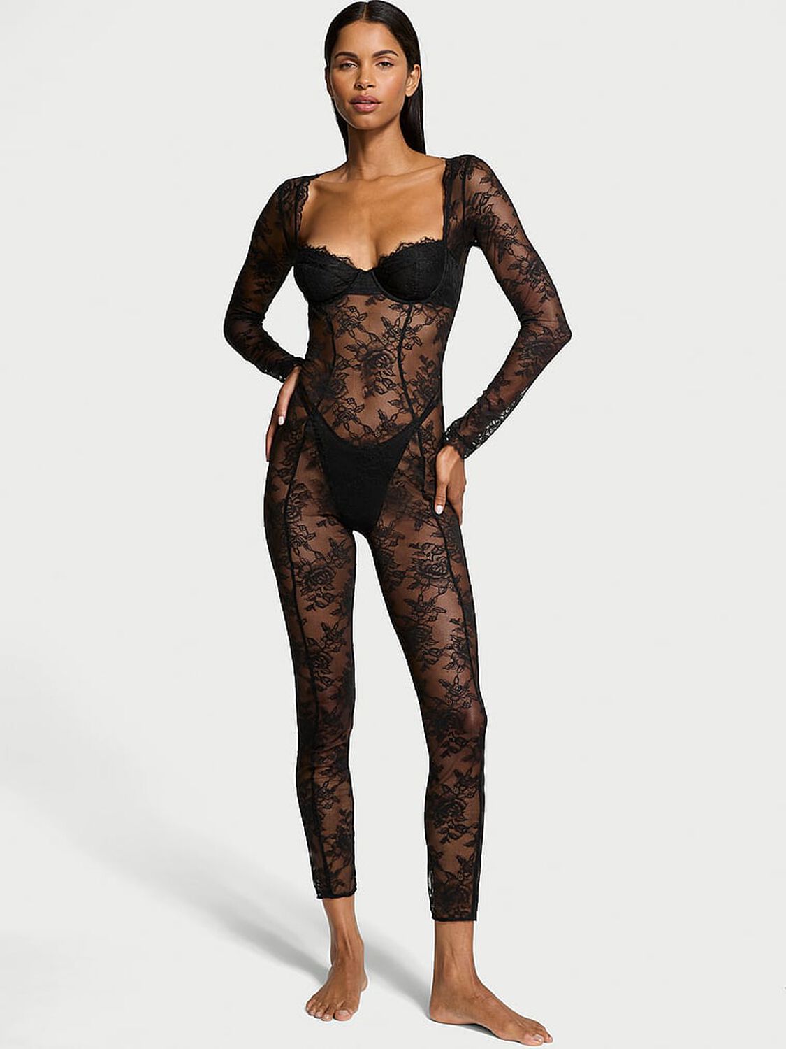 vs Very Sexy Rose Lace Balconette Catsuit 1 of 3 