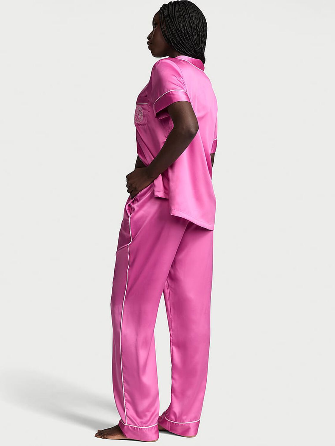 vs Victoria's Secret Glazed Satin Short-Sleeve Long Pajama Set New Peony 1 of 3 