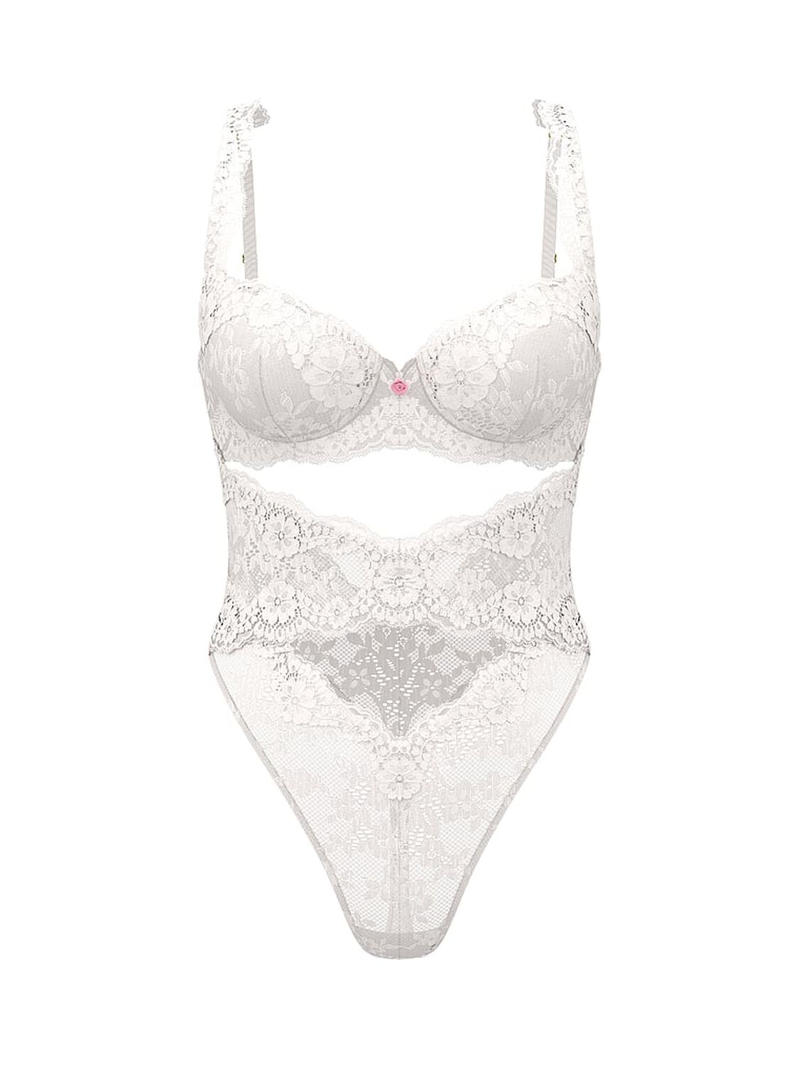 vs Dream Angels Dare to Dream Lace Uplift Balconette Teddy Coconut White 3 of 3 