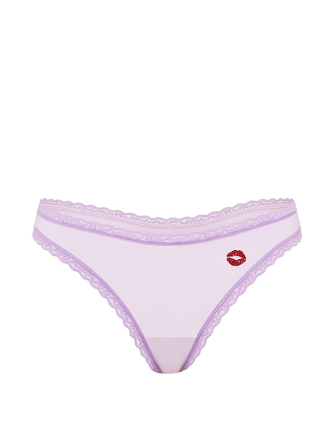 vs Lace Trim Cotton Lace-Waist Thong Purple Whisper 3 of 3 