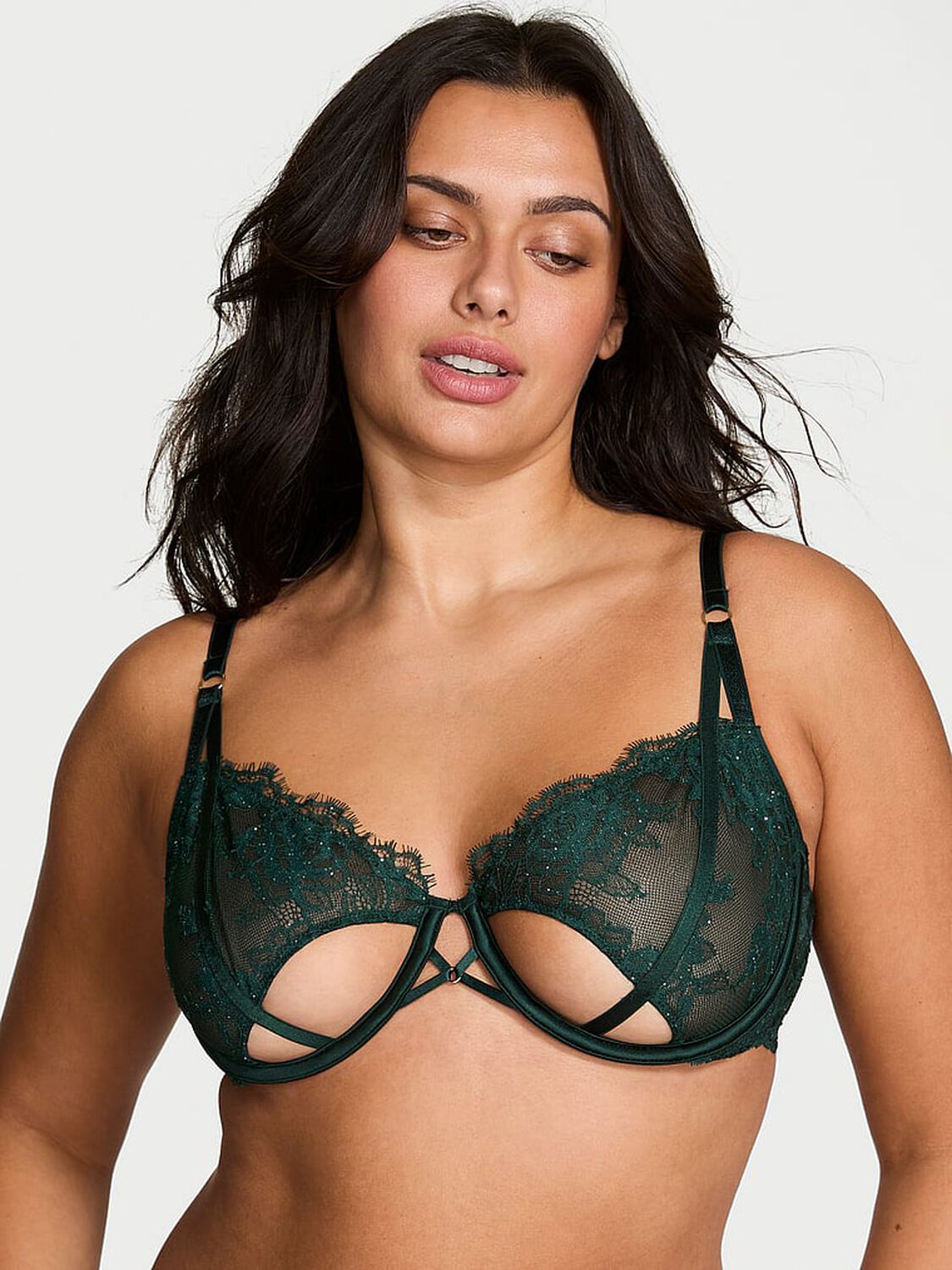 vs Very Sexy Rose Lace Shimmer Unlined Peekaboo Balconette Bra Cilantro 1 of 3 