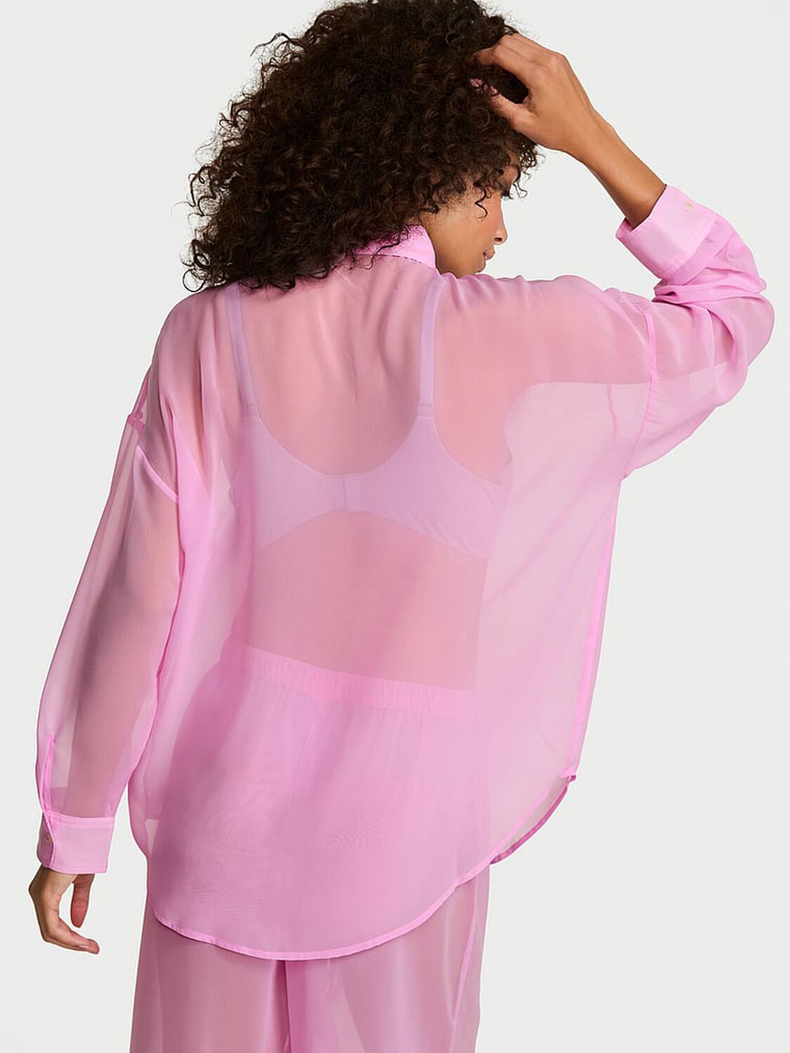 vs Victoria's Secret Chiffon Button-Front Shirt Lilac Shimmer 2 of 3 