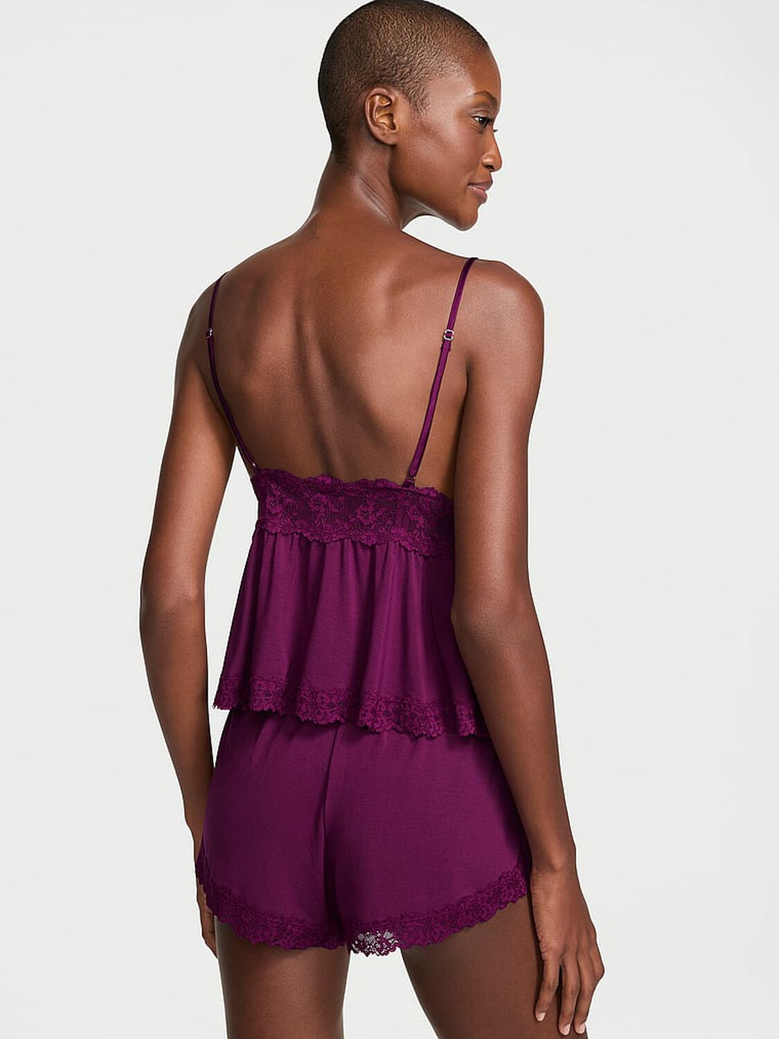 vs Victoria's Secret SoSoft&trade; Modal Lace-Trim Cami & Shorts Set Rhubarb 2 of 3 