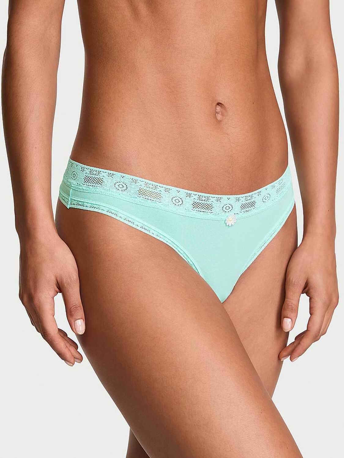 vs Lace Trim Cotton Lace-Trim Thong Panty Waterfall 1 of 2 