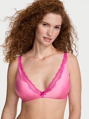 Tease Satin Lace-Trim Wireless Plunge Bra