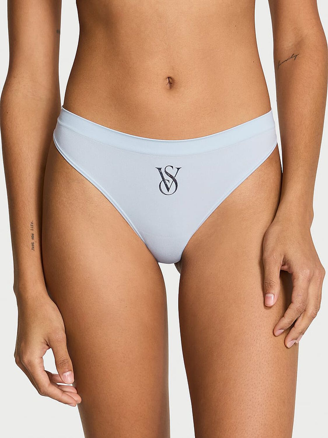 vs Seamless Seamless Sparkle Logo Thong Panty Palest Blue 1 of 2 